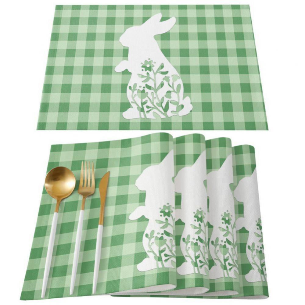 Cotton Linen Heat Resistant Table Mats Non-Slip Washable Happy Easter Pink Green Buffalo Blue Truck Bunny Placemat for Holiday Banquet Dining Kitchen Table Decor Easter Placemats Set of 4 