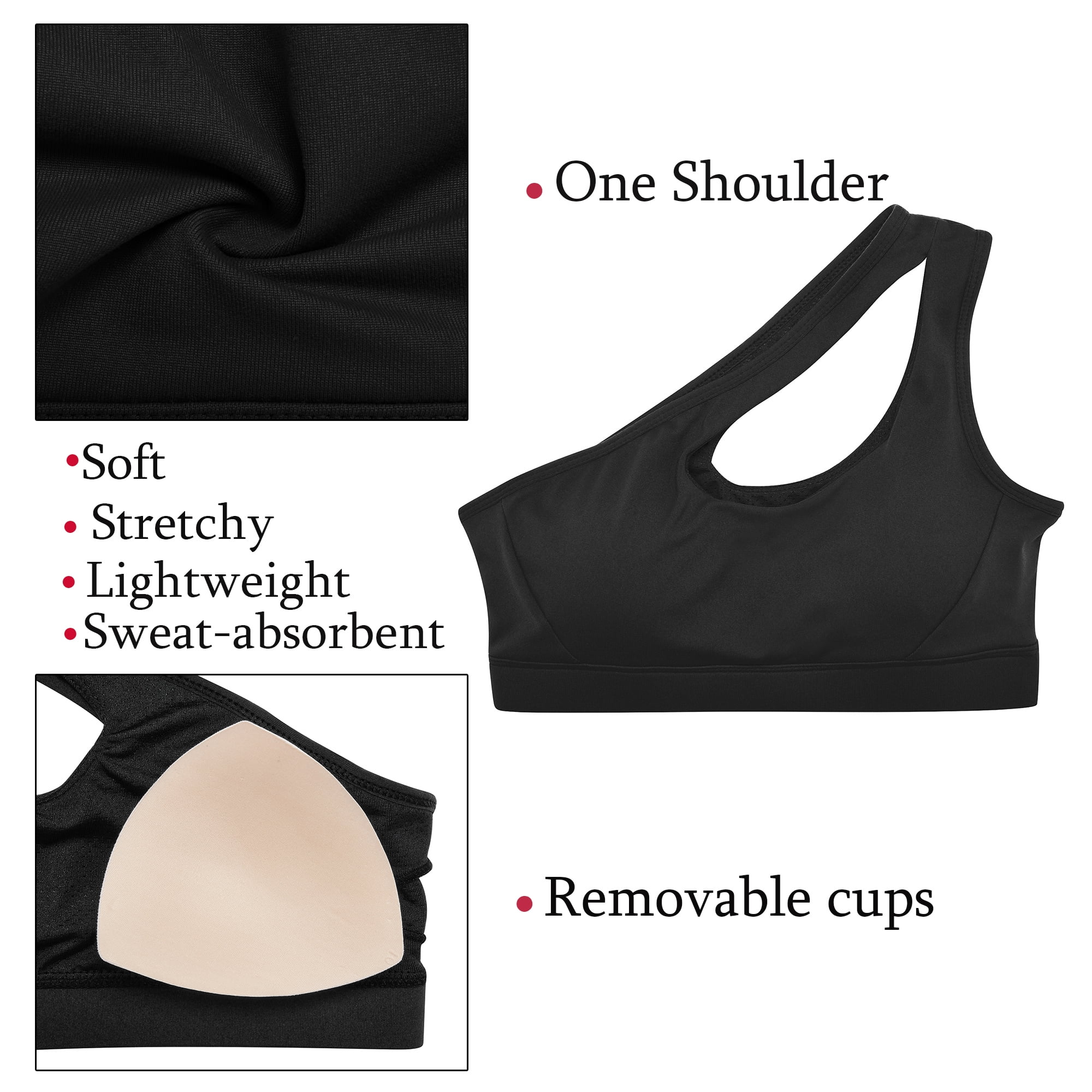 LYZ One Shoulder Sports Bra for Women Shoulder Workout Running Bra  Removable Padded Sports Bra with Sexy Hollow Out Design : :  Fashion