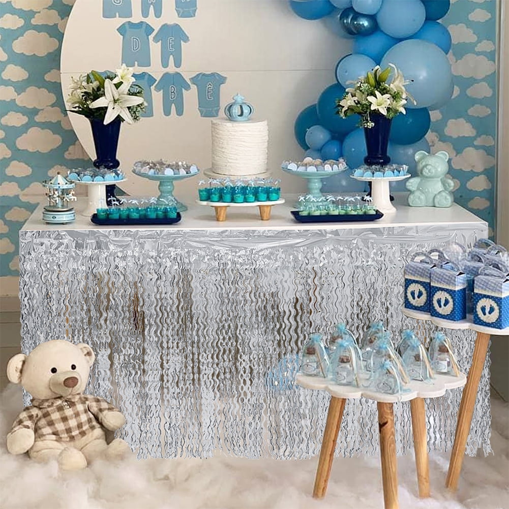 elegantstunning Spiral Tassel Table Skirt for Wedding Birthday Party Decoration blue 275CMX high 75CM 