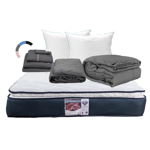 Colchon Monaco Queen Size+Almohada Royal Twin+Protector Lux+Sabanas Royal+Edredon Homy