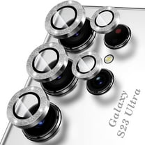 ELEHOLD for Samsung Galaxy S23 Ultra Camera Lens Protector Accessories Tempered Glass Protector Aluminum Edge Metal Case-Friendly for Samsung S23 Ultra ,Glitter Silver