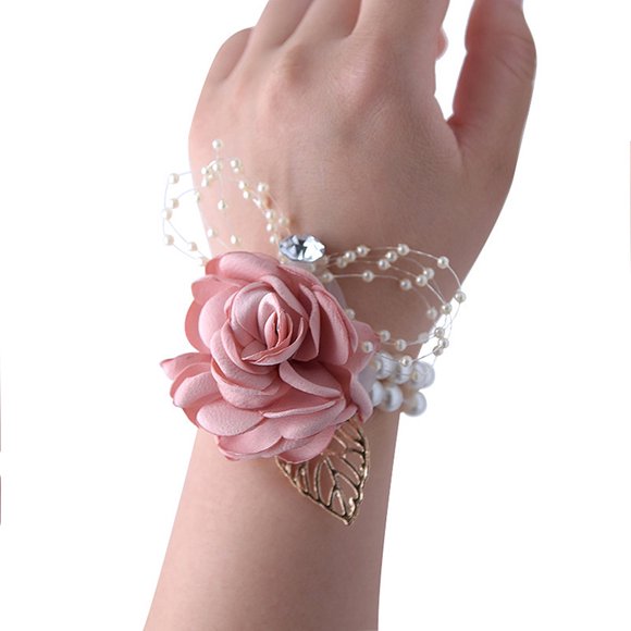 Wrist flower wholesale bridesmaid sisters group wrist flower corsage wedding supplies-673 fabric rose wrist flower champagne powder
