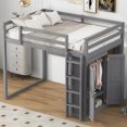 thumbnail image 3 of Wood Full Size Loft Bed with Built-In Wardrobe and Storage Shelves, Led Light, Gray, 3 of 9