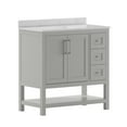 thumbnail image 2 of Emma + Oliver 36 Inch Bathroom Vanity, Single Sink Cabinet with 2 Soft Close Doors, Open Shelf and 3 Drawers, Carrara Marble Finish Countertop, Gray, 2 of 12