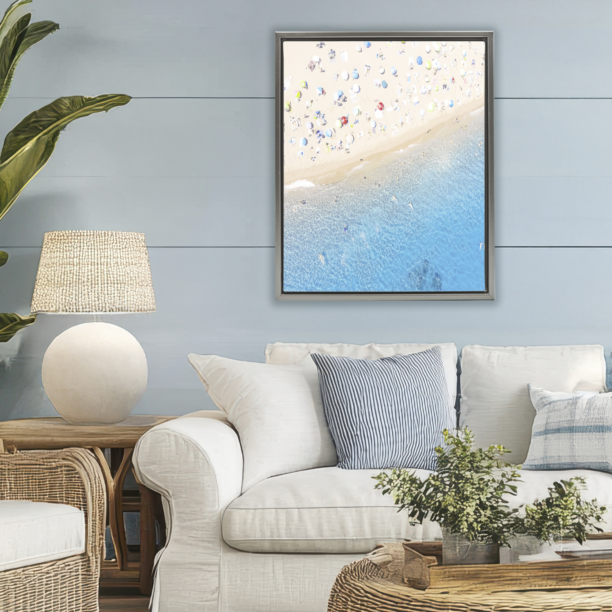Stupell Industries Happy Beach in Summer Gray Framed Floater Canvas Wall Art, design by Leah Straatsma
