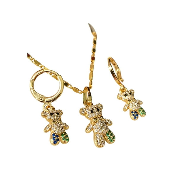 14K Bonded Gold Necklace with Teddy Bear Set with Set of Earrings by Artisan Jeweler