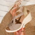thumbnail image 3 of Wedge Sandals Women Espadrilles Casual Peep Toe Woven Slingback Wedges Heels Summer Beach Vacation Dress Shoes Gold Size 6.5, 3 of 8