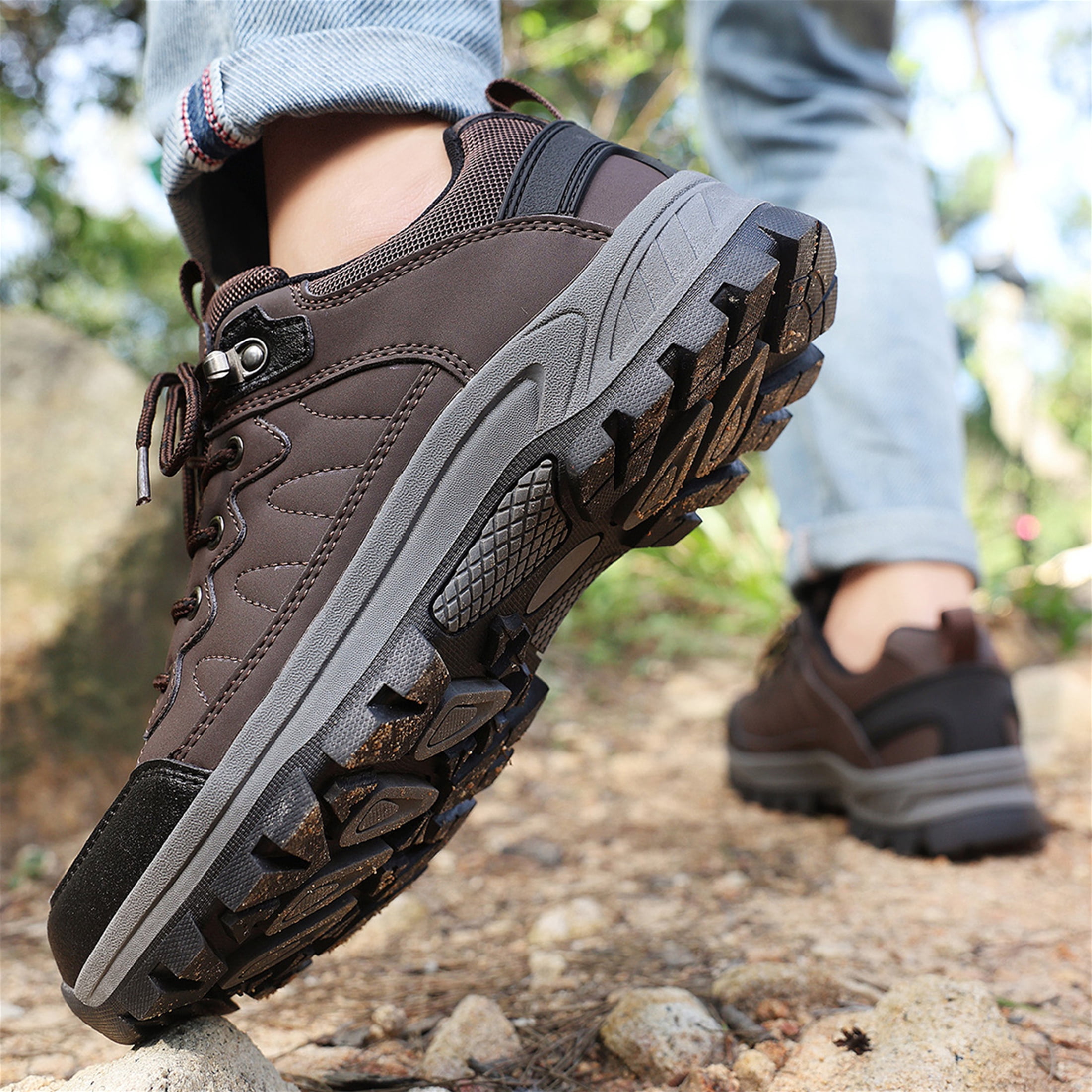 LASUDRAA Mens Waterproof Low-Top Hiking Shoes Comfortable Lightweight Anti-Slip Outdoor Walking Sneakers
