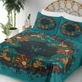 thumbnail image 3 of Ambesonne Mermaid Fitted & Top Sheet Set with Shams, Vintage Marine Theme, Teal Red Cream, 3 of 5