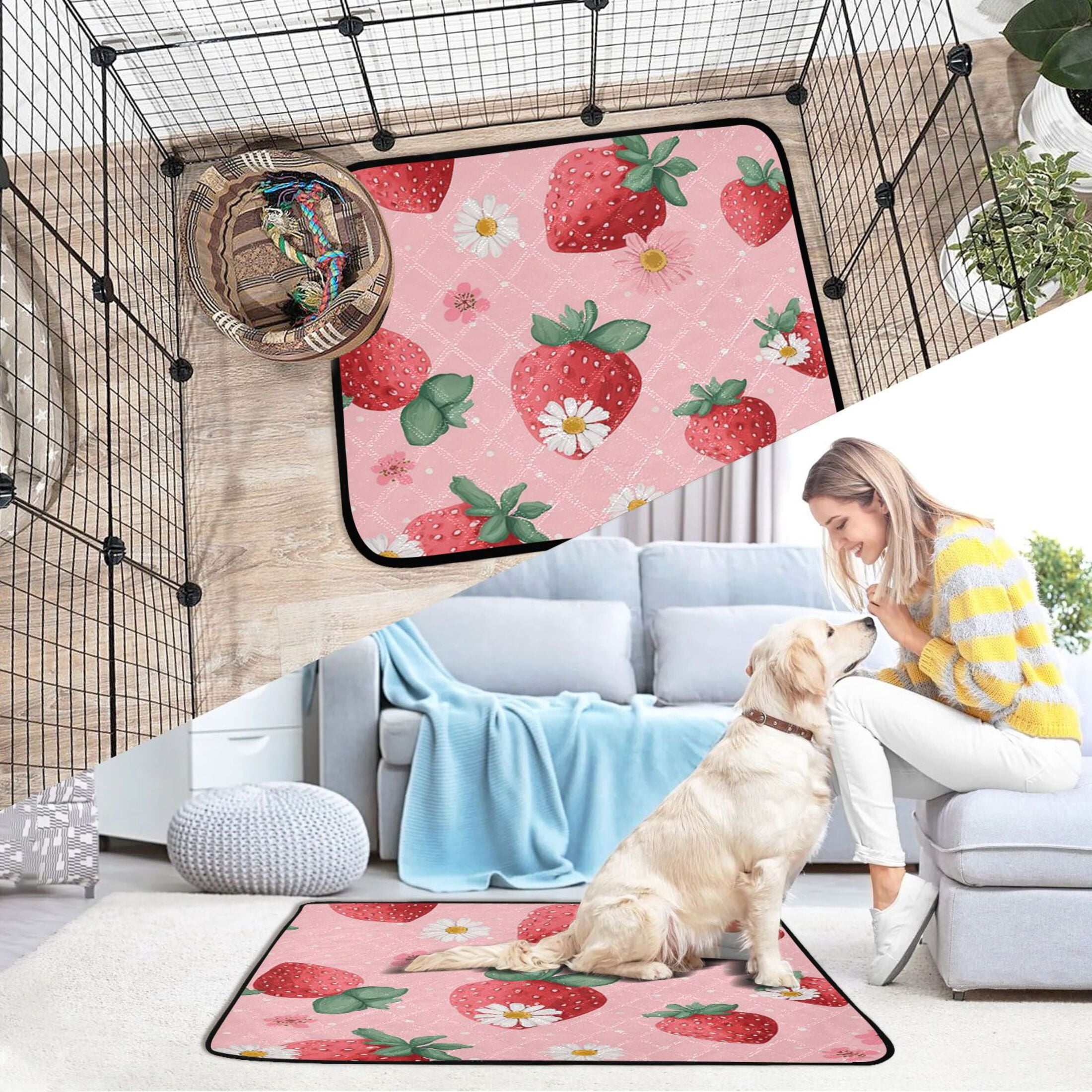 IAUYY Washable Pee Pads for Dogs Medium+Large Absorbent and Leak-Proof Non-Slip Reusable Puppy Pee Pads for Dogs Applicable to Playpen Potty Crate Strawberry