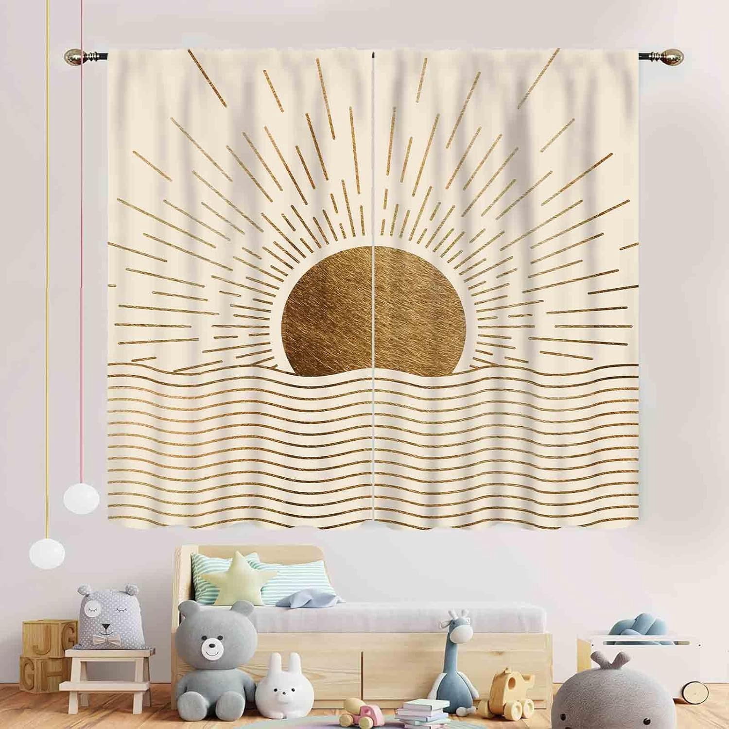 Mid Century Abstract Curtains, Boho Minimalist Sun Modern Sunset Sunrise Geometric Art Print Retro Sun Arch Window Drapery Treatments for Bedroom Living Room Kitchen Bathroom 2 Panels, 42x84in