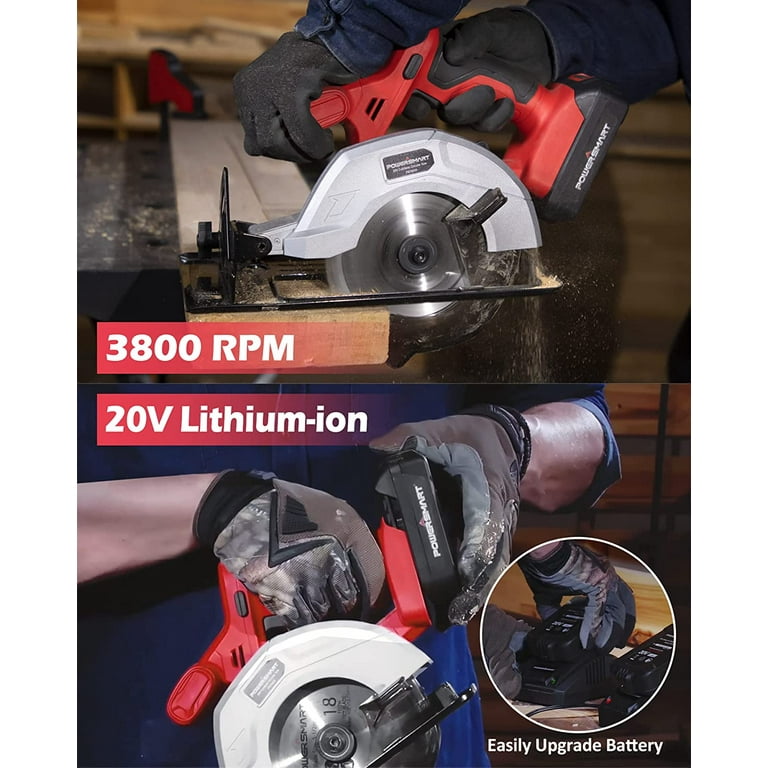PowerSmart 20 Volt 5 1 2 inch Blade Cordless Circular Saw Battery Charger Adjustable Bevel Blade Rip Fence