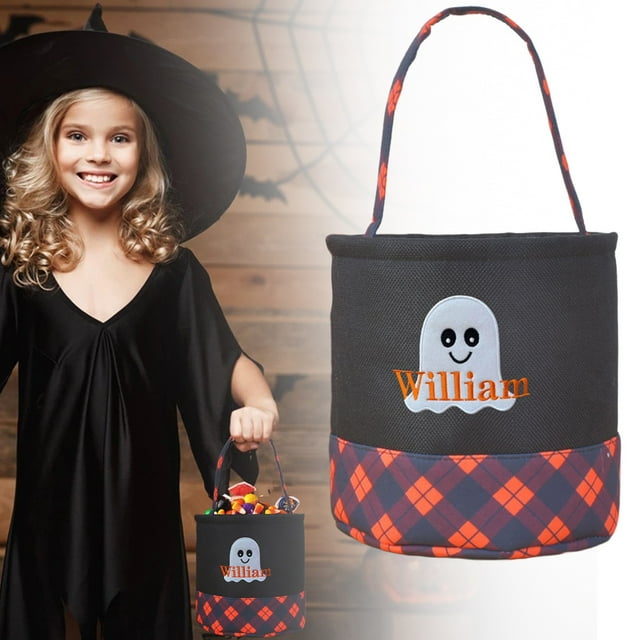 AKEGAMN Clearance! Halloween Handbag Basket Canvas Bucket Halloween Decorative Hand Held Cloth Basket Large Capacity Storage Candy Basket The material its durability and sturdiness, allowing for lon