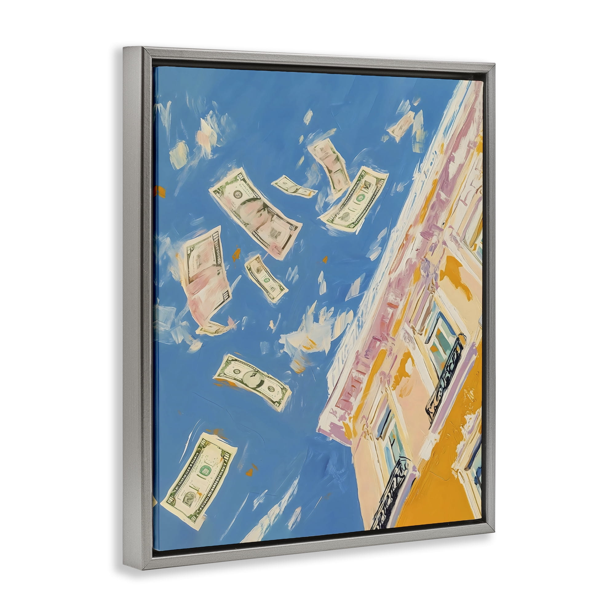 Stupell Industries Money Rain Drifting Past Windows Gray Framed Floater Canvas Wall Art, design by The Prints Vibe