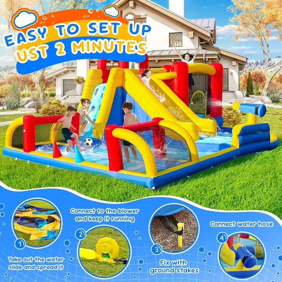 Water Slide for Kids, Summer 8-in-1 Giant Water Park with Bounce House