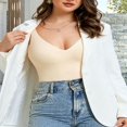 thumbnail image 6 of GZWYHT Bra Tank Tops For Women V Neck Racer Back Tank Top For Women Padded Ribbed Long Tank Fitted Basic Cami Tops Bodysuits Tops Beige L, 6 of 7