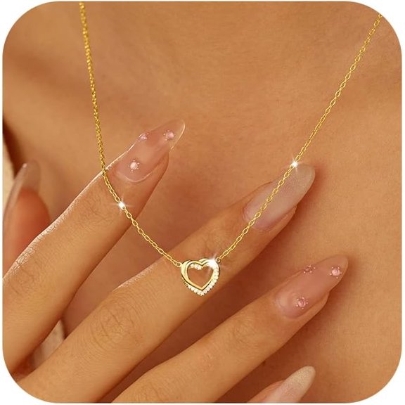 Heart Necklace for Women 925 Sterling Sliver Dainty Triple Overlapping Heart CZ Pendant Necklace 14K Gold Plated Hollow Love Simple Charm Chain to Daughter Mother Wedding Jewelry Gift