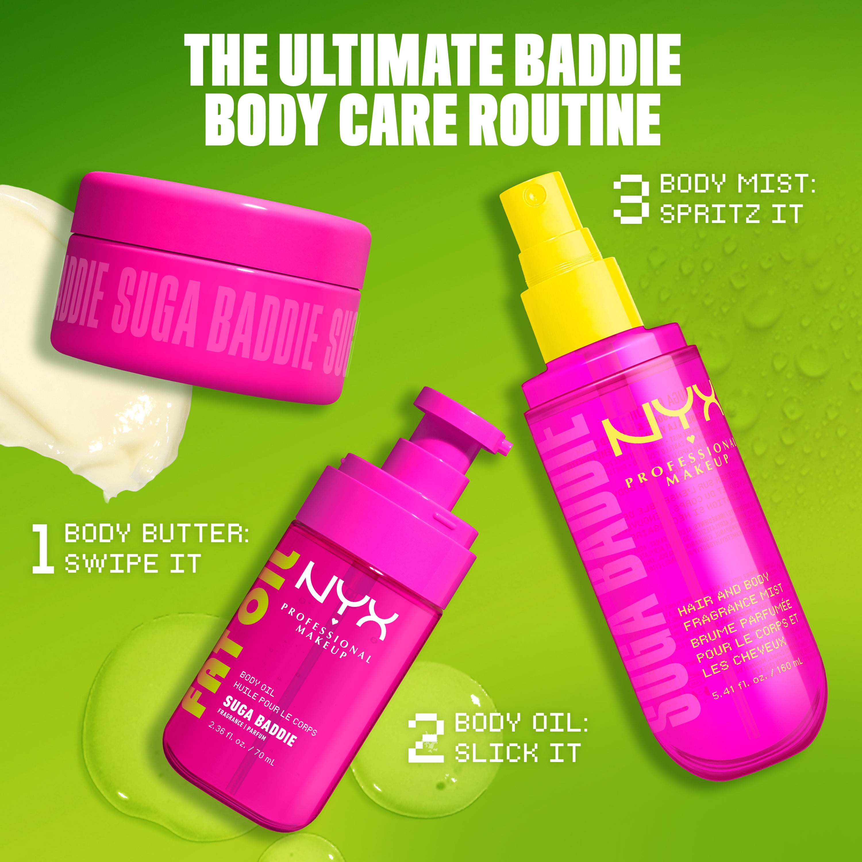 NYX Professional Makeup Fat Oil Vanilla Whipped Cream Body Spray Hair Mist, Suga Baddie, 5.4 fl oz