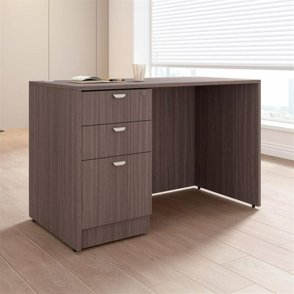Boss Office Products 48" x 24" Desk with File Pedestal in Driftwood
