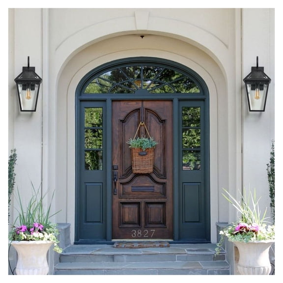 Outdoor Wall Lantern 2-Pack - 21" Black Metal Sconce Lights; Porch, Patio, Garden Lighting; Modern Farmhouse Style; E26 Base - Bulb Not Included