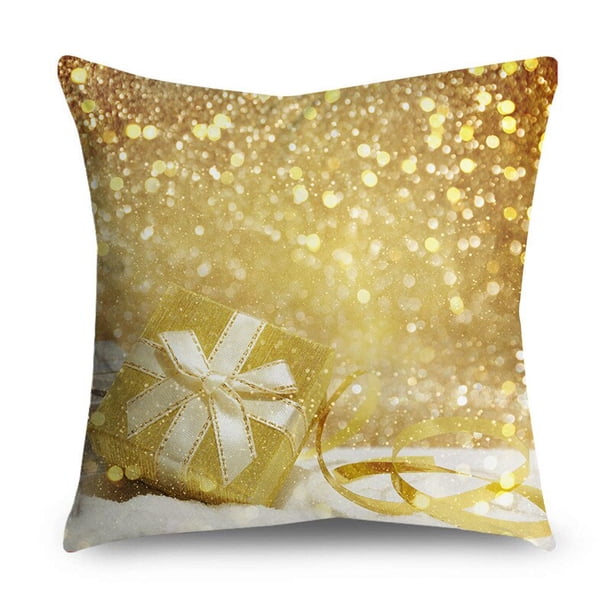 Fundas de almohada doradas brillantes de copos de nieve para sofá, decoración del hogar, Feliz Navidad, 40 cm, 45 cm, 50cm