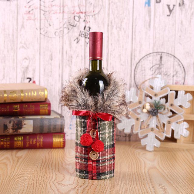 Cubierta de botella de vino de Navidad Suéter de punto Vestido de botella de vino Muñeco de nieve de Santa Cubierta de botella de vino para decoraciones navideñas Suéter de Navidad Decoraciones de fie kaili Sencillez