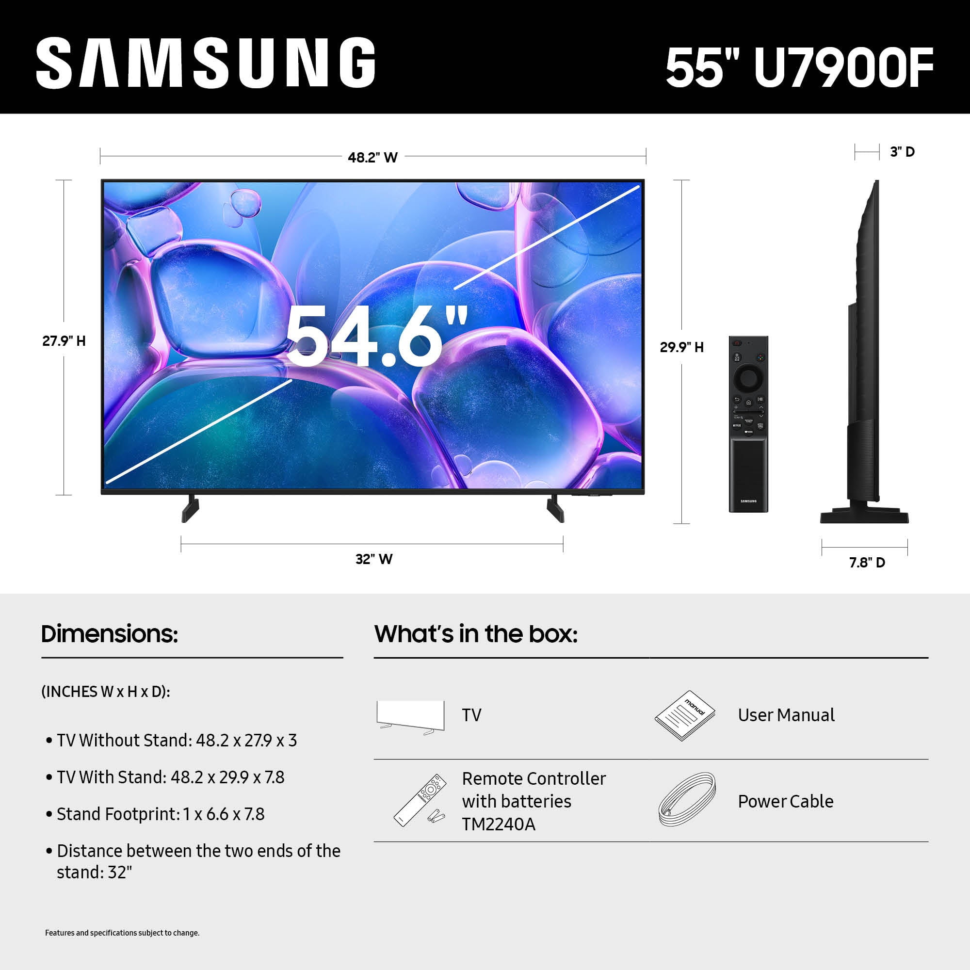 Samsung 55” Class Crystal UHD U7900F 4K Smart TV 2025
