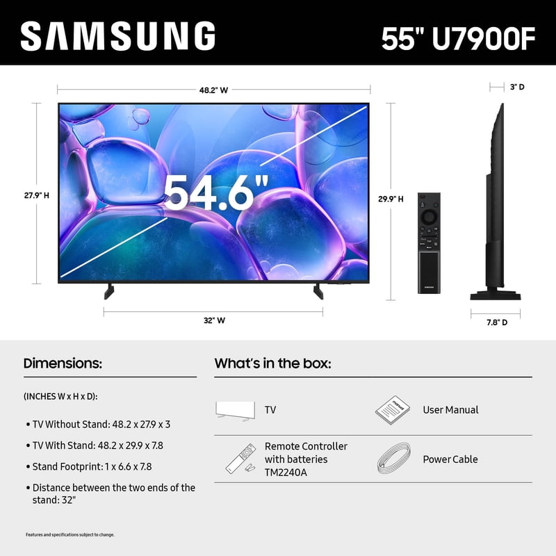 Samsung 55" Class Crystal UHD U7900F 4K Smart TV 2025 - UN55U7900FFXZA display and camera view