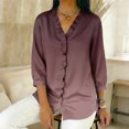 thumbnail image 4 of Women's Satin Ombre Top, Three Quarter Sleeve Gradient Print Blouse, Luxe Casual Shirt for Evening Parties or Date Nights,Light Brown - L, 4 of 5