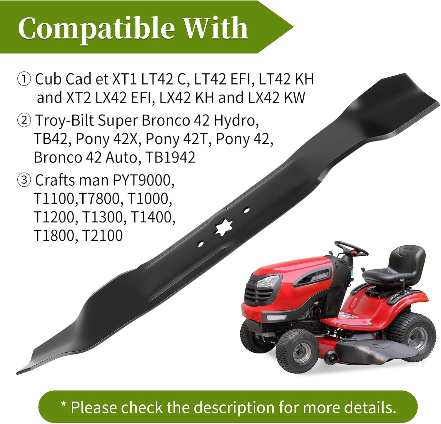 Yonlown 742-0616A 21 inch Mower Blade Compatible with Cub Cadet MTD 42 inch Mower Deck, 742-0616 Mulching Blades Fit for Cub Cad et Troy-Bilt LT1040 LT1042 RZT42, Replace 742-04308 942-0616, 2 Pack