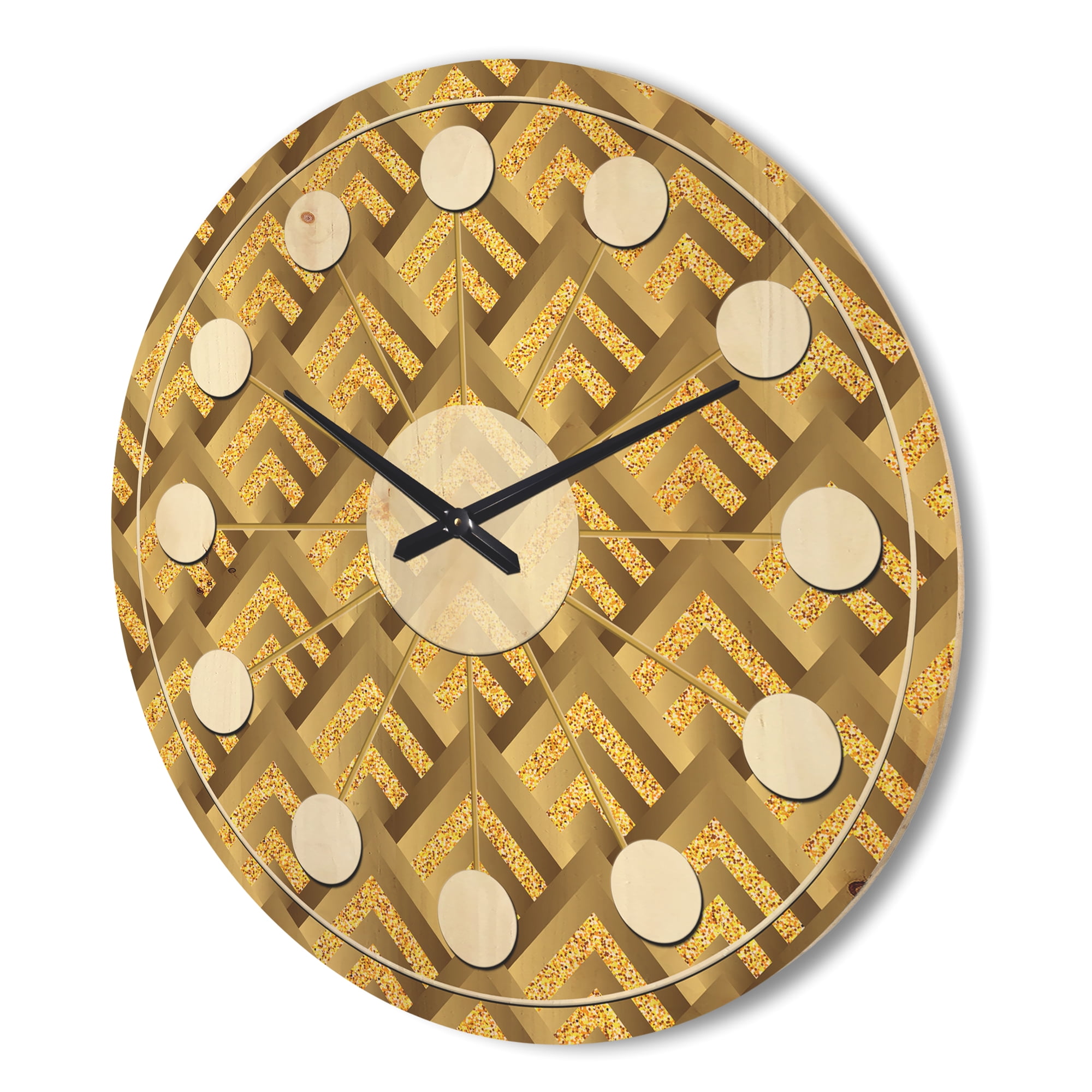 Designart 'Plaid Golden pattern' Mid-Century Modern Wood Wall Clock