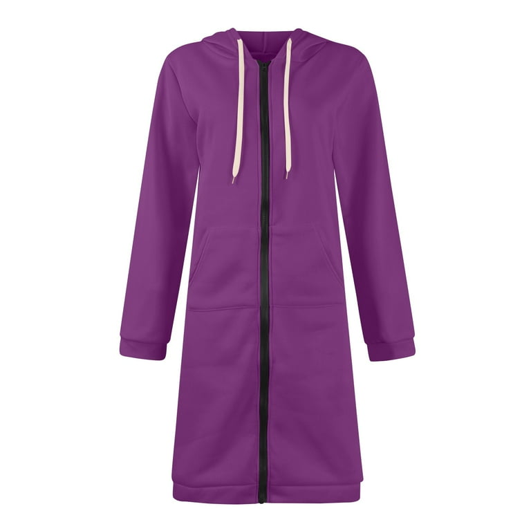 YDKZYMD Women s Zip Up Knee Length Hoodie Casual Fleece Tunic Sweatshirt with Pockets Fall Fashion Jacket with Pockets Purple M Walmart