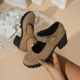 thumbnail image 2 of Mary Jane Shoes Women, Wide Width Suede Platform Heels, Retro Round Toe Buckle Strap Casual Dress Shoes, Beige/Brown/Taupe, 2 of 6