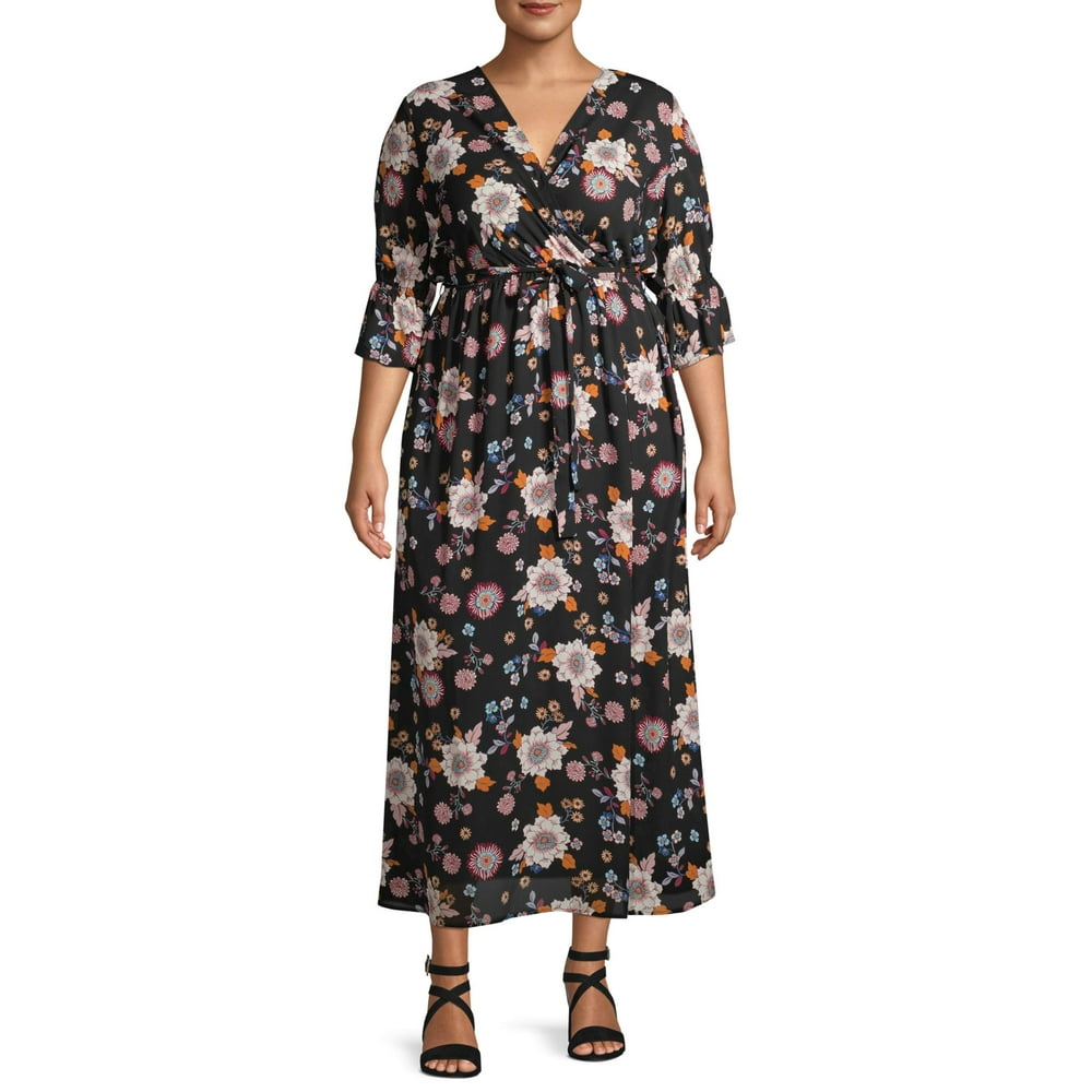 Monteau - Monteau Women's Plus Size Woven Floral Dress with Bell ...