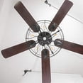 thumbnail image 5 of MONIPA 52" Retro Industrial Ceiling Fan Light Cage Light Fan 5-Lights E27,with Iron Cover and 5 Wood Leaves for Living Room Dinning Room Decoration, 5 of 8
