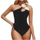 thumbnail image 2 of Trajes de baño de una pieza para mujer, conjuntos de bikini sin espalda con flores y un solo hombro a la moda de color sólido para mujer, traje de baño para mujer, 2 of 6