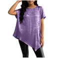 thumbnail image 3 of Women's Short Sleeve Round Neck Pullover T-Shirt Top Blouse Solid Color Soft Casual Daily Wear Work Office Vacation Fashion Essential Gift for Women | CSEONE,Purple L, 3 of 9