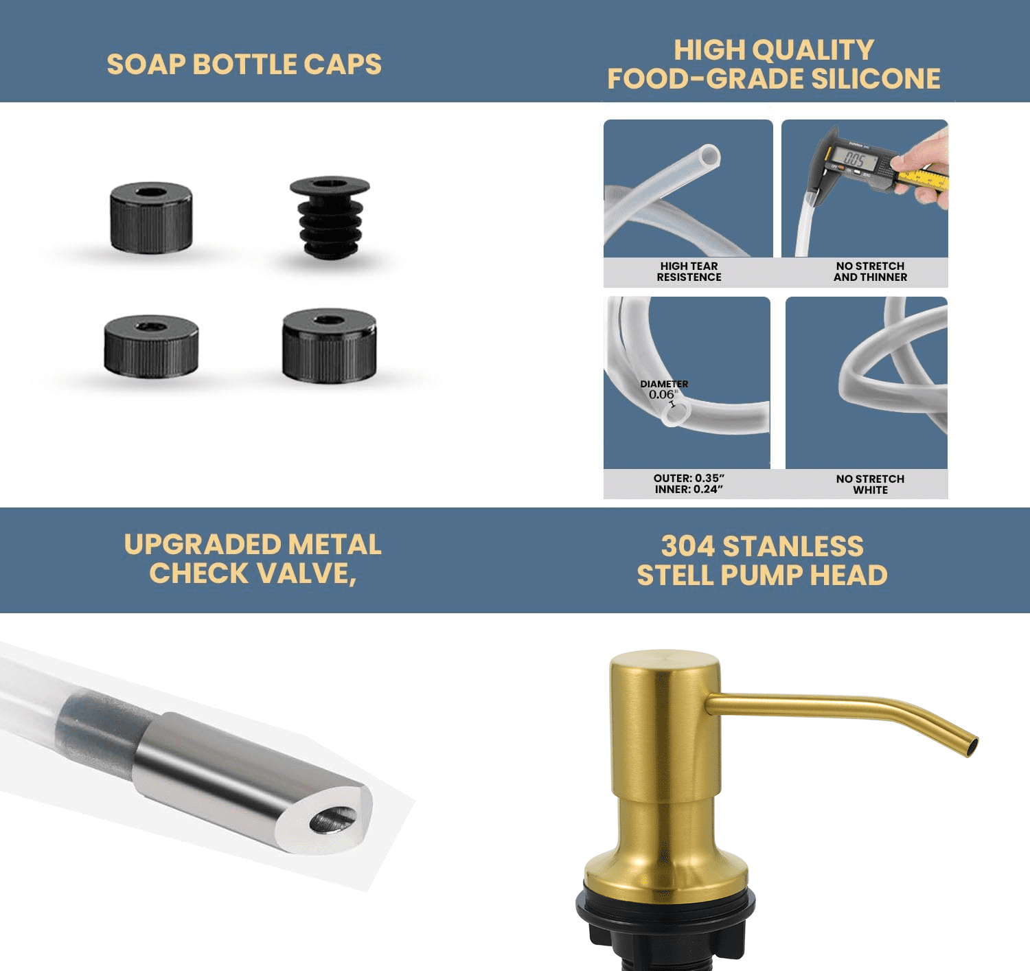 SBEN Countertop Soap Dispenser Pump with Extension Tube Kit (Gold Brushed)
