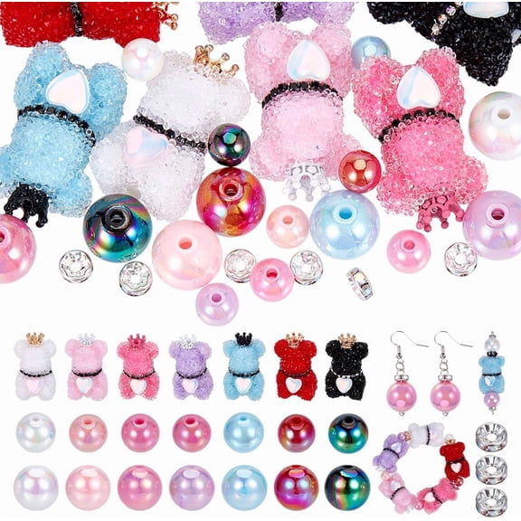 28Pcs Rhinestone Bear Focal Beads for Pens Acrylic Glitter Bead Rhinestone Spacer Beads for Beadable Pens Keychains DIY Craft Bracelet Necklace Earring Jewelry Making Supplies Mixed Color