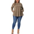 thumbnail image 3 of Agnes Orinda Women's Plus Size Sweatshirt Tops Cowl Neck Long Sleeve Pockets Casual Tunic Blouse with Button Decor 3X Brown, 3 of 7