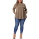 thumbnail image 2 of Sudadera de mujer de talla grande Agnes Orinda, con cuello de cowl, mangas largas, bolsillos, blusa tunic casual con decoración de botones 1X marrón, 2 of 6