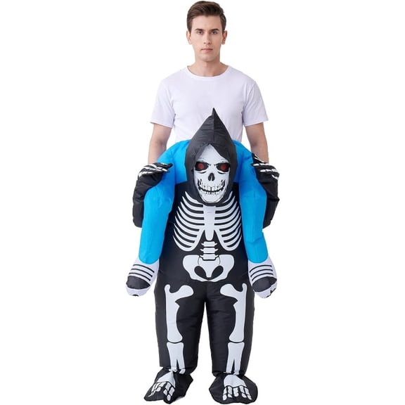 Inflatable Skeleton Backman Costume Riding Skeleton Jumpsuit Inflatable Through The Air Fun Fancy Dress Christmas Cosplay Party,Height 59"–74.8",Skeleton