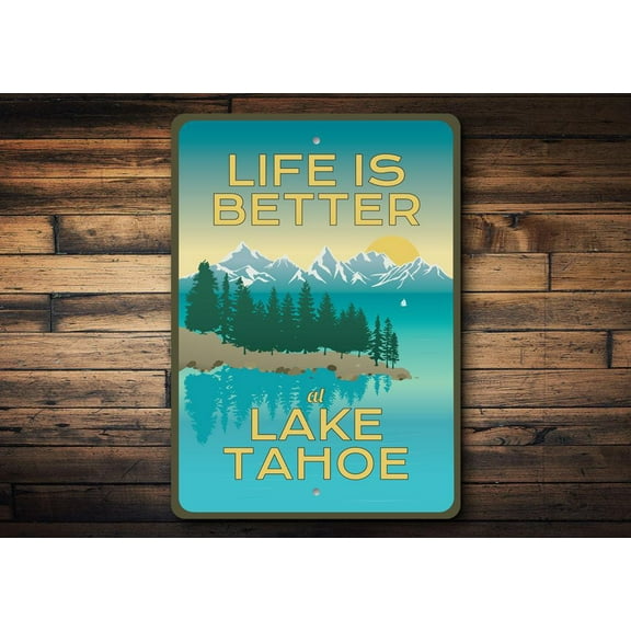 Lake Tahoe Views Novelty Sign, Metal Wall Decor - 10x14 inches
