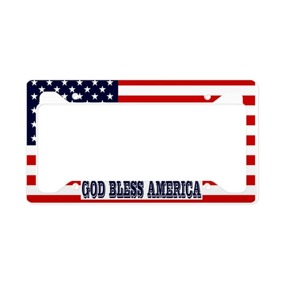 CafePress - God Bless America With Flag License Plate Holder - Aluminum License Plate Frame, License Tag Holder