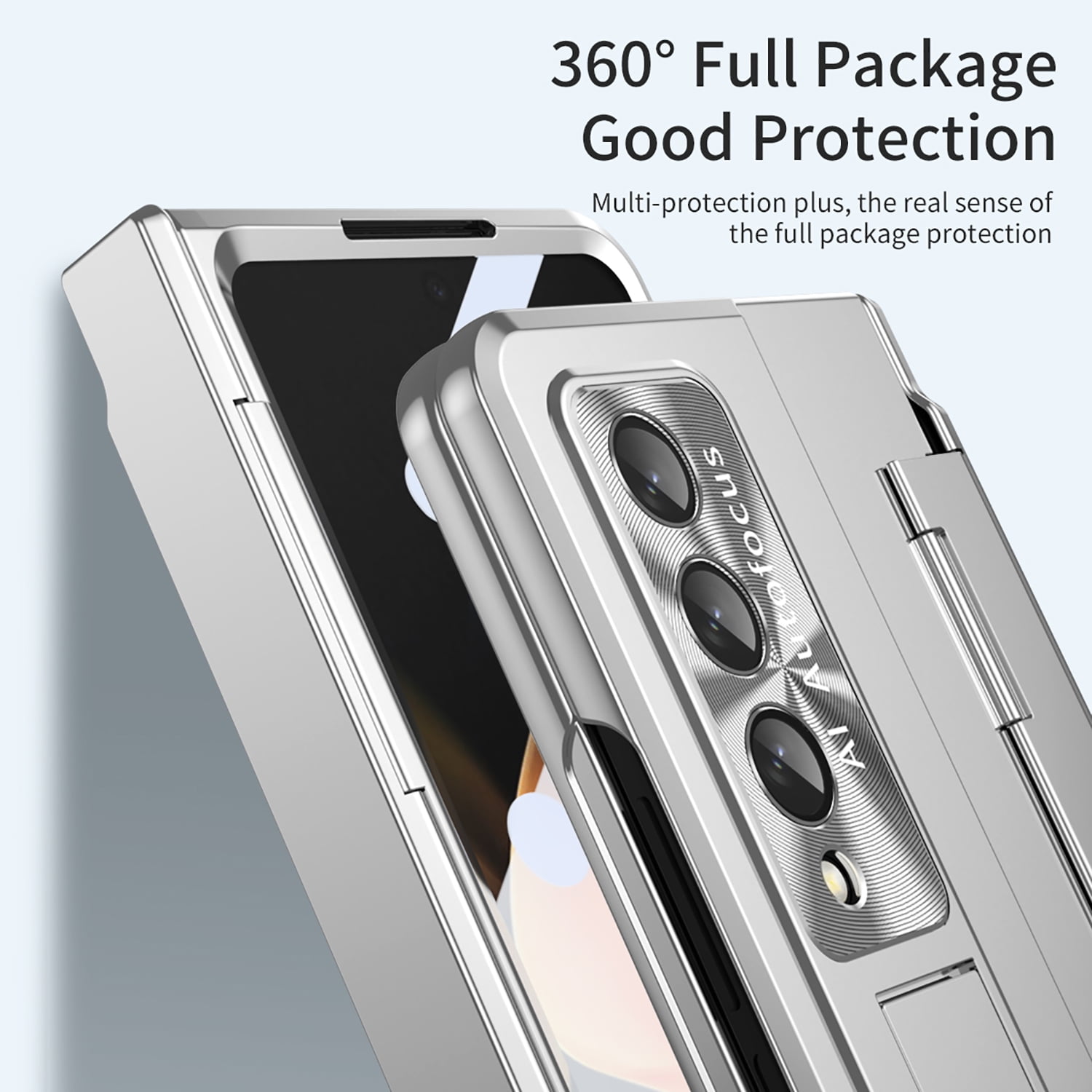 for Samsung Galaxy Z Fold 4 Case Magnetic Hinge Protection Built-in S Pen Holder with Front Glass Kickstand All-Inclusive PC Shockproof Case Wireless Charging for Samsung Z Fold 4 5G 2022, Silver