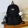 thumbnail image 5 of FUZHIQ Bow Drawstring School Backpack with Cloud Plush Pendant for Ages 3rd 4th 5th 6th Grade Simple Solid Color Side Pouch Bookbag, Black, 5 of 5