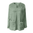 thumbnail image 4 of ManxiVoo Women's V Neck Pullover Long Sleeve Winter Warm Double Fabric With Functional Pockets Embossed Texture Casual Style S Size Light Green, 4 of 4