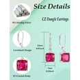 thumbnail image 6 of VESITIM Square Dangle Drop Earrings Sterling Silver Solitaire Leverback Earring 7MM Princess Cut July Ruby Birthstone Jewelry for Women, 6 of 7