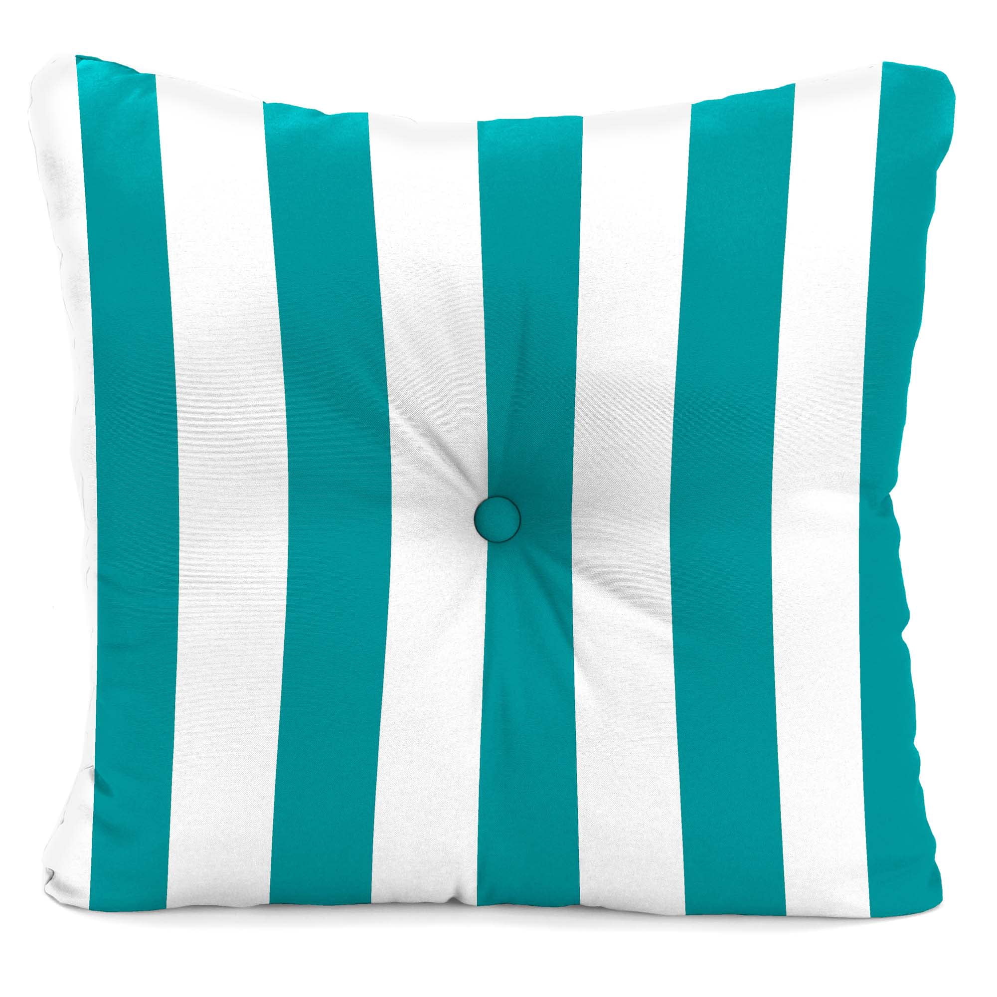 Jordan Manufacturing 23.5" x 24" Awning Turquoise Stripe Square Tufted Outdoor Deep Seat Chair Back Cushion with Fabric Button