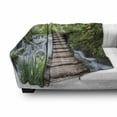 thumbnail image 2 of Jungle Soft Flannel Fleece Throw Blanket, Wooden Footbridge Along the Stream in Greenery Jungle Waterscape Scenery, Cozy Plush for Indoor and Outdoor Use, 50" x 70", Brown Green White, by Ambesonne, 2 of 5